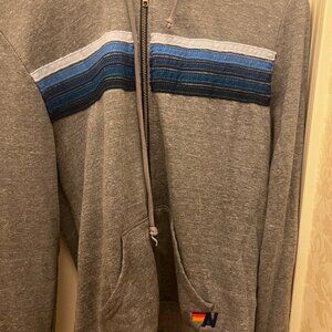 Aviator Nation 5 Stripe Hoodie - Heather Grey//Blue